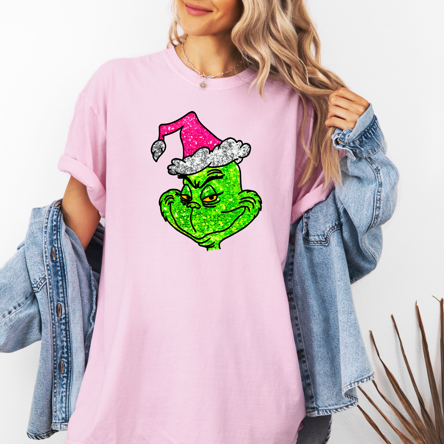 Grinch Pink & Green Glitter, ready to press DTF TRANSFER ,shirt iron on