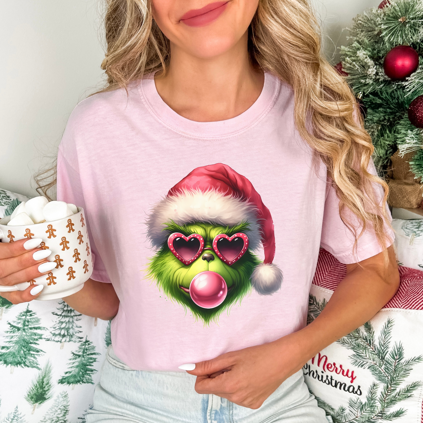 Grinch blowing bubble  , ready to press DTF TRANSFER ,shirt iron on (Copy)