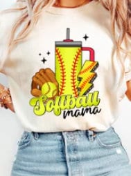 Softball mama cup and lightning bolt, DTF TRANSFER ,shirt iron on.