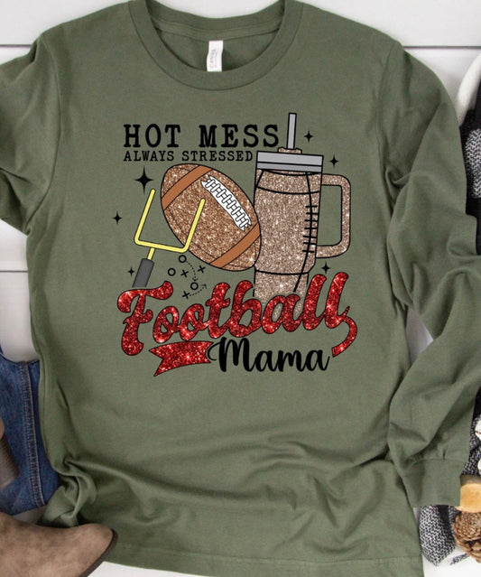 Hot Mess Football Mama , ready to press DTF TRANSFER ,shirt iron on