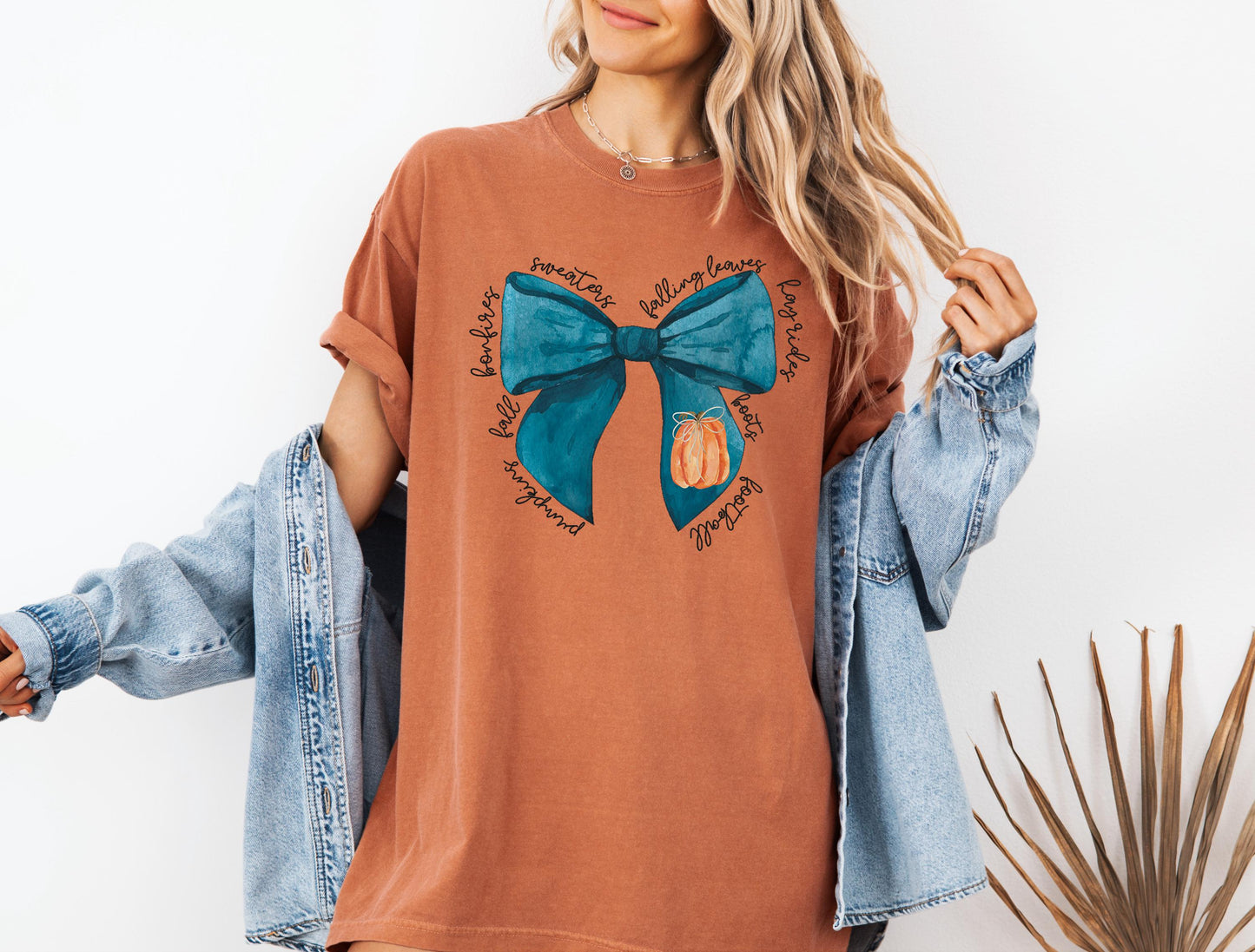 Fall Coquette Teal bow, Sweaters, Falling Leaves, Hayrides, ready to press DTF TRANSFER