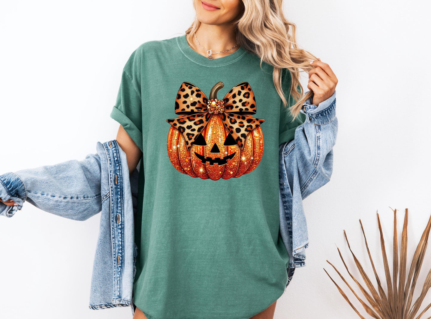 Faux Glitter Leopard Pumpkin Face, Halloween, Ready to press DTF TRANSFER