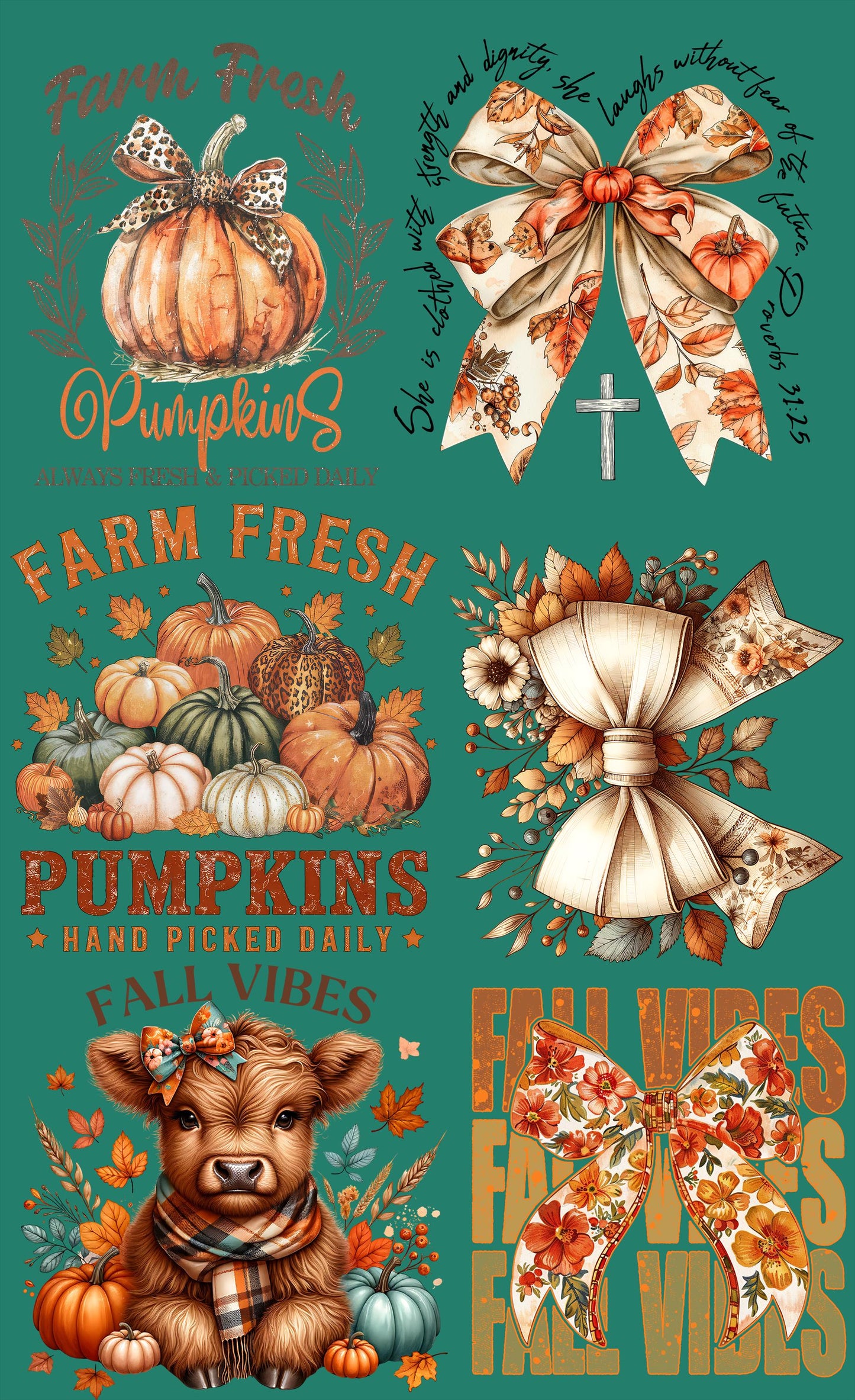 Rustic Style Fall Gang Sheet Pumpkins, cows , ready to press DTF TRANSFER ,shirt iron on