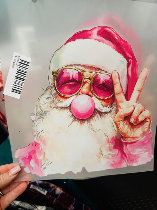 Retro Peace Bubble Blowing Santa , ready to press DTF TRANSFER ,shirt iron on