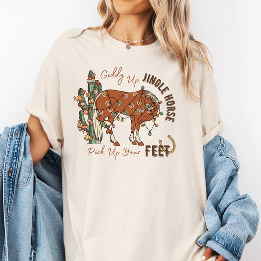 Giddy Up Jingle Horse , ready to press DTF TRANSFER ,shirt iron on