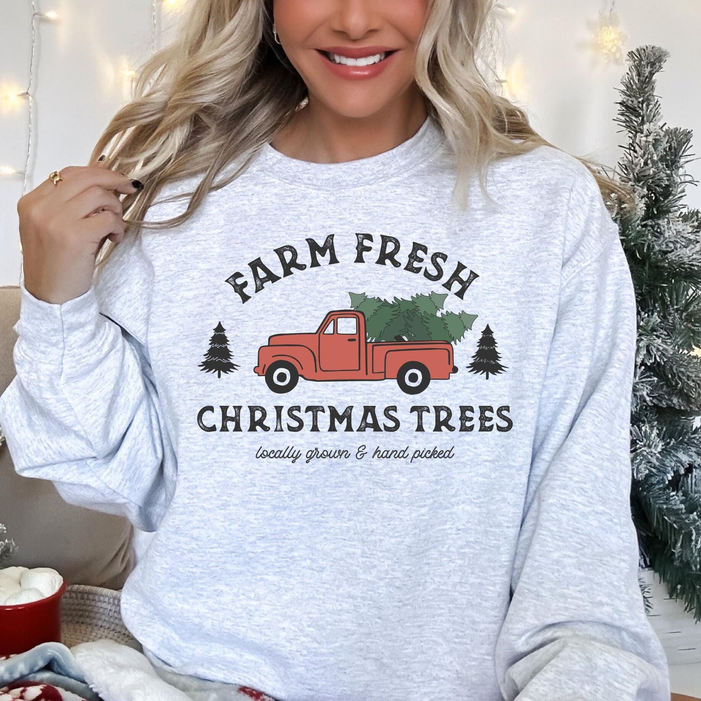 Farm Fresh Christmas Trees Red Truck , ready to press DTF TRANSFER ,shirt iron on