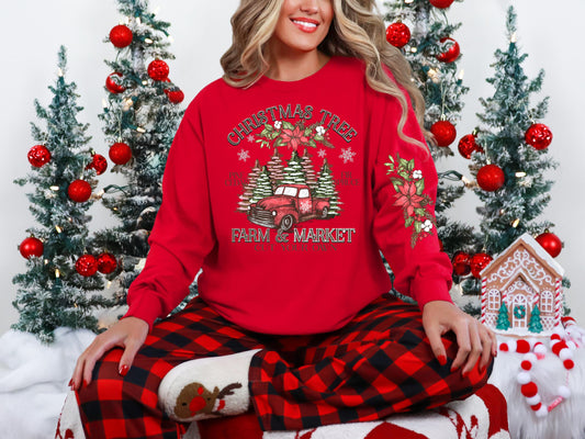 Christmas Tree Farm and Market WITH Sleeves DTF Print, Press on, Heat Press DTF