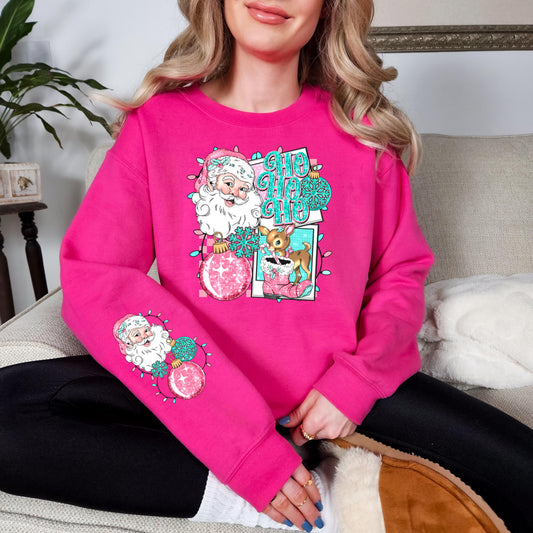 Preppy Pink Santa WITH Sleeves DTF Print, Press on, Heat Press DTF