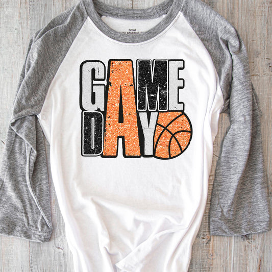 Game Day basketball distressed, DTF, Ready to press DTF TRANSFER