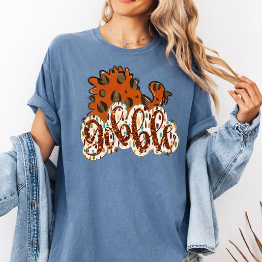 Gobble turkey faux glitter, DTF Shirt Transfer, Thanksgiving