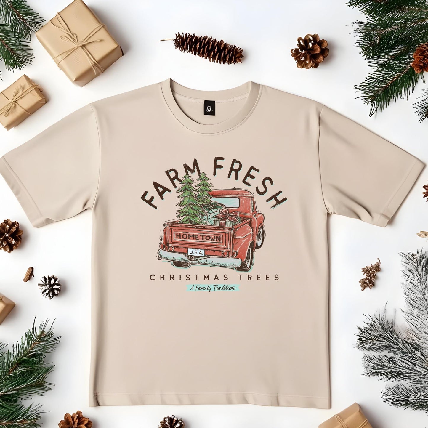 Farm Fresh Red Truck Christmas Vintage  , ready to press DTF TRANSFER ,shirt iron on