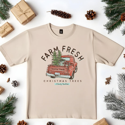 Farm Fresh Red Truck Christmas Vintage  , ready to press DTF TRANSFER ,shirt iron on