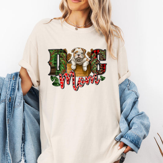 Christmas "Dog Mom" English Bulldog , ready to press DTF TRANSFER ,shirt iron on