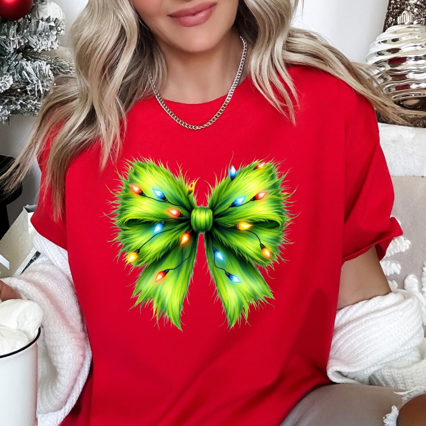 Fuzzy coquette bow with lights, ready to press DTF TRANSFER ,shirt iron on
