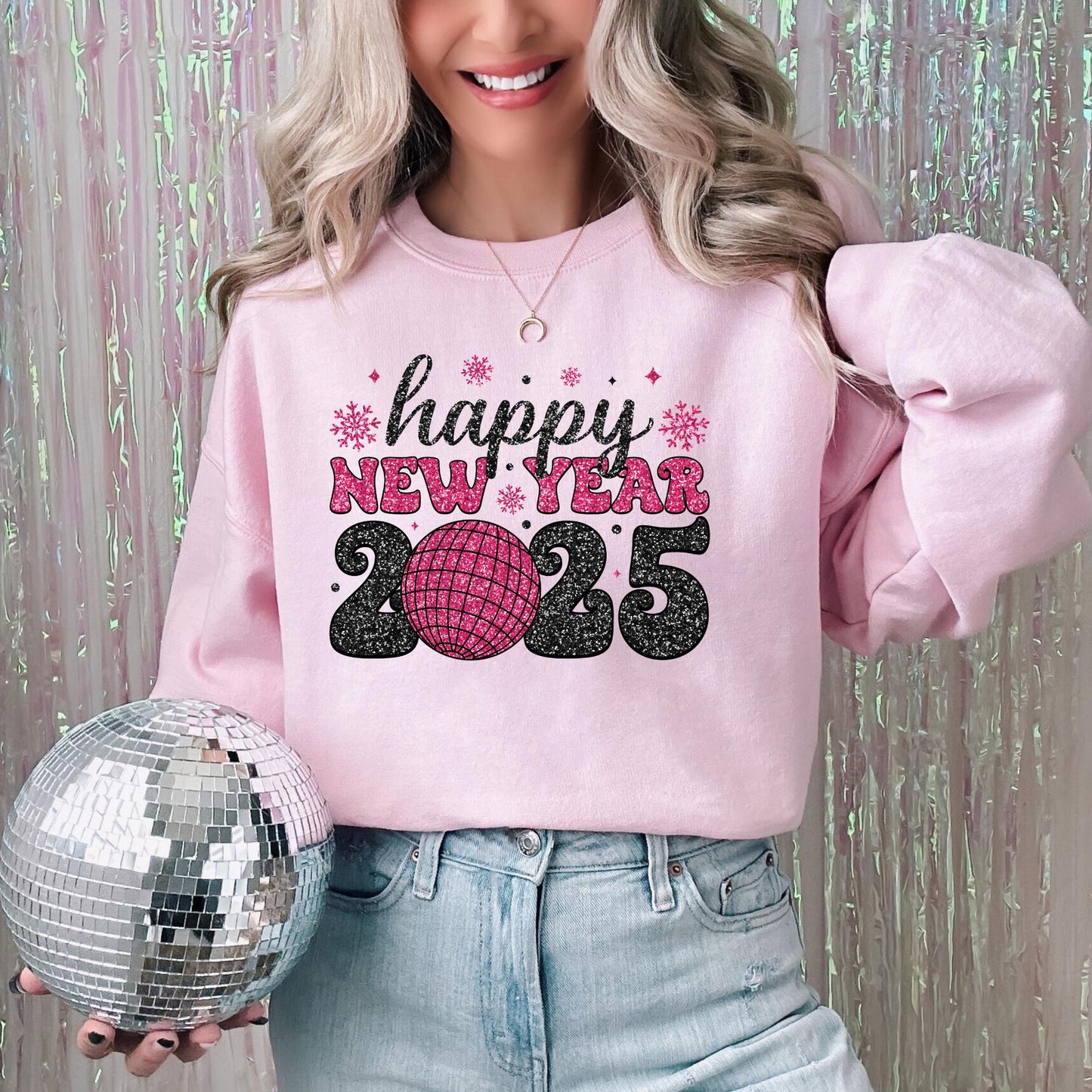 Happy New Year 2025 disco ball, ready to press DTF TRANSFER ,shirt iron on