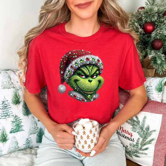 Jeweled Grinch  ready to press DTF TRANSFER ,shirt iron on